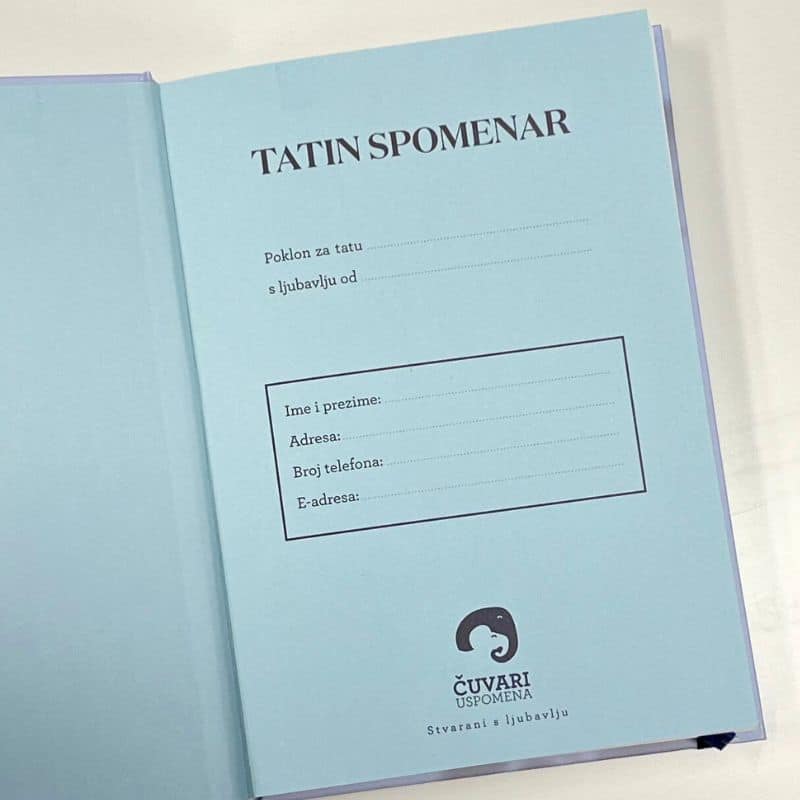 Tatin spomenar otvoren na uvodnoj stranici, spreman za ispunjavanje uspomena i priča koje će trajati generacijama.